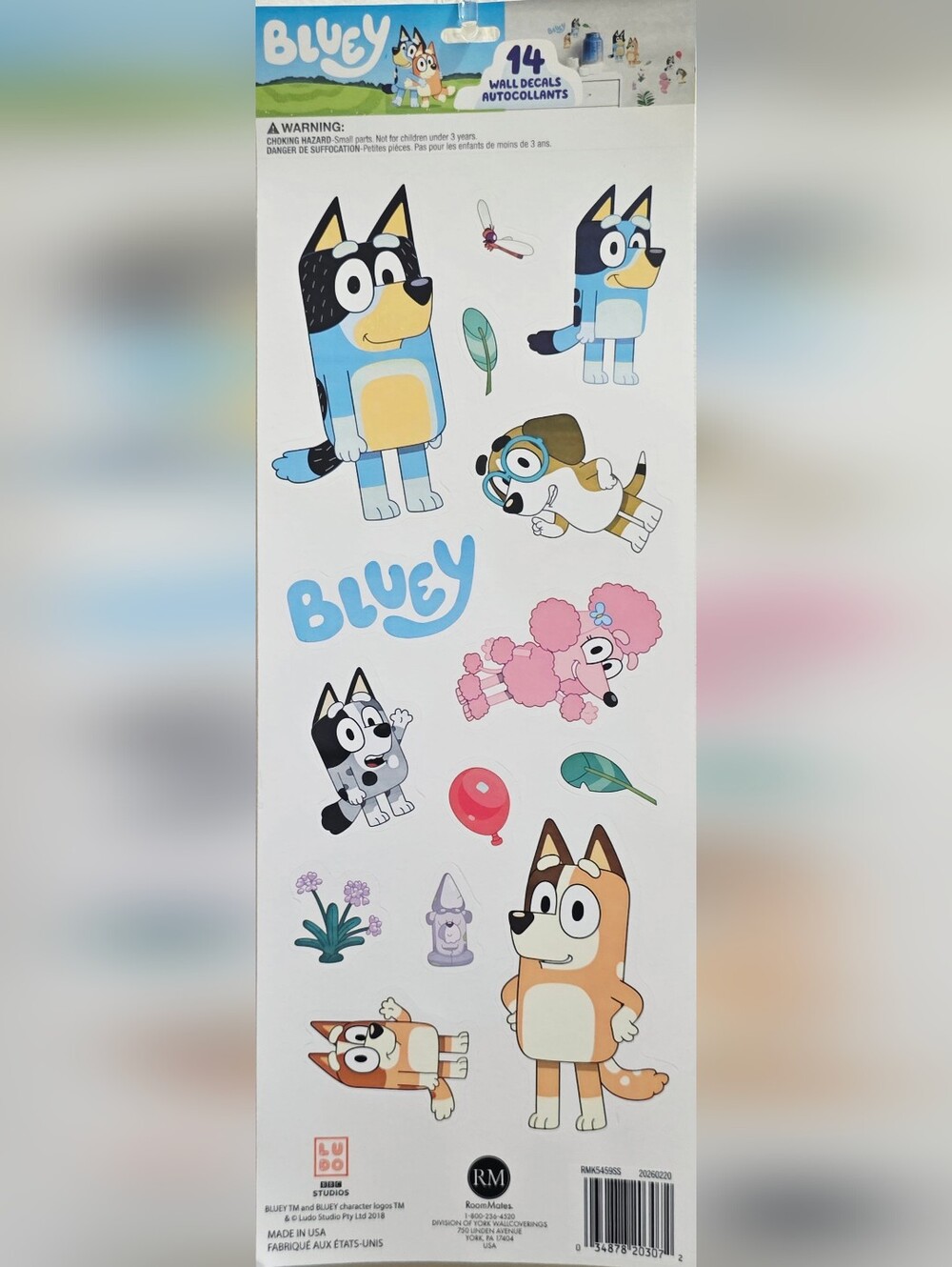 Bluey Room Wall Decals Peel &Stick 14 Pieces/Stickers Birthday Decor SET of 2
